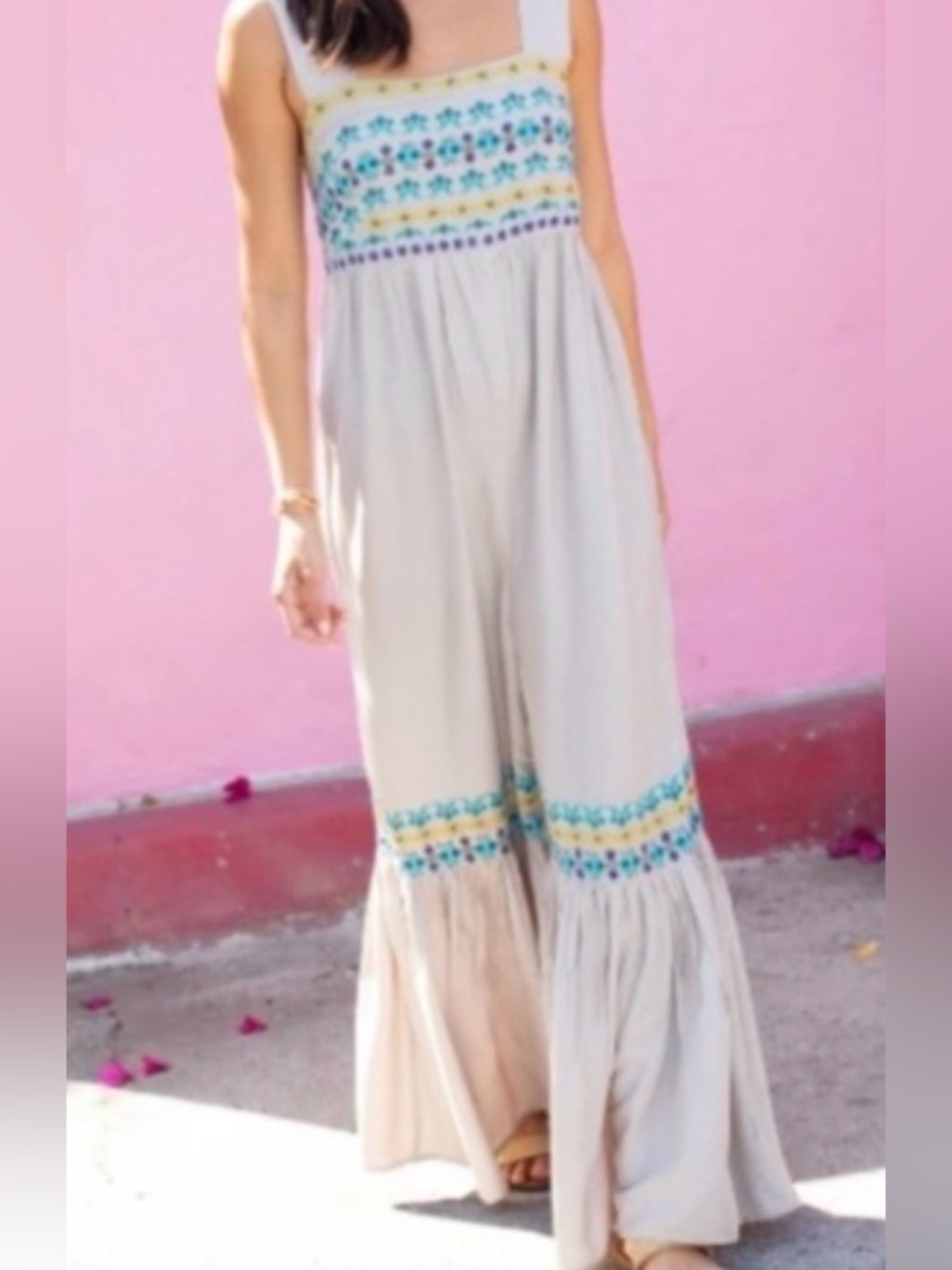 NATURAL LIFE Hannah Jumpsuit with Blue & Yellow Embroidery